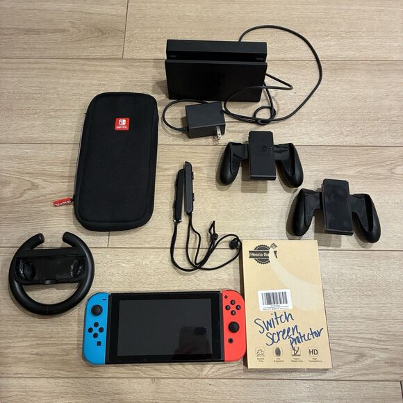 Nintendo Switch 32GB Gray Console with Neon RedNeon Blue Joy-Con + Accessories